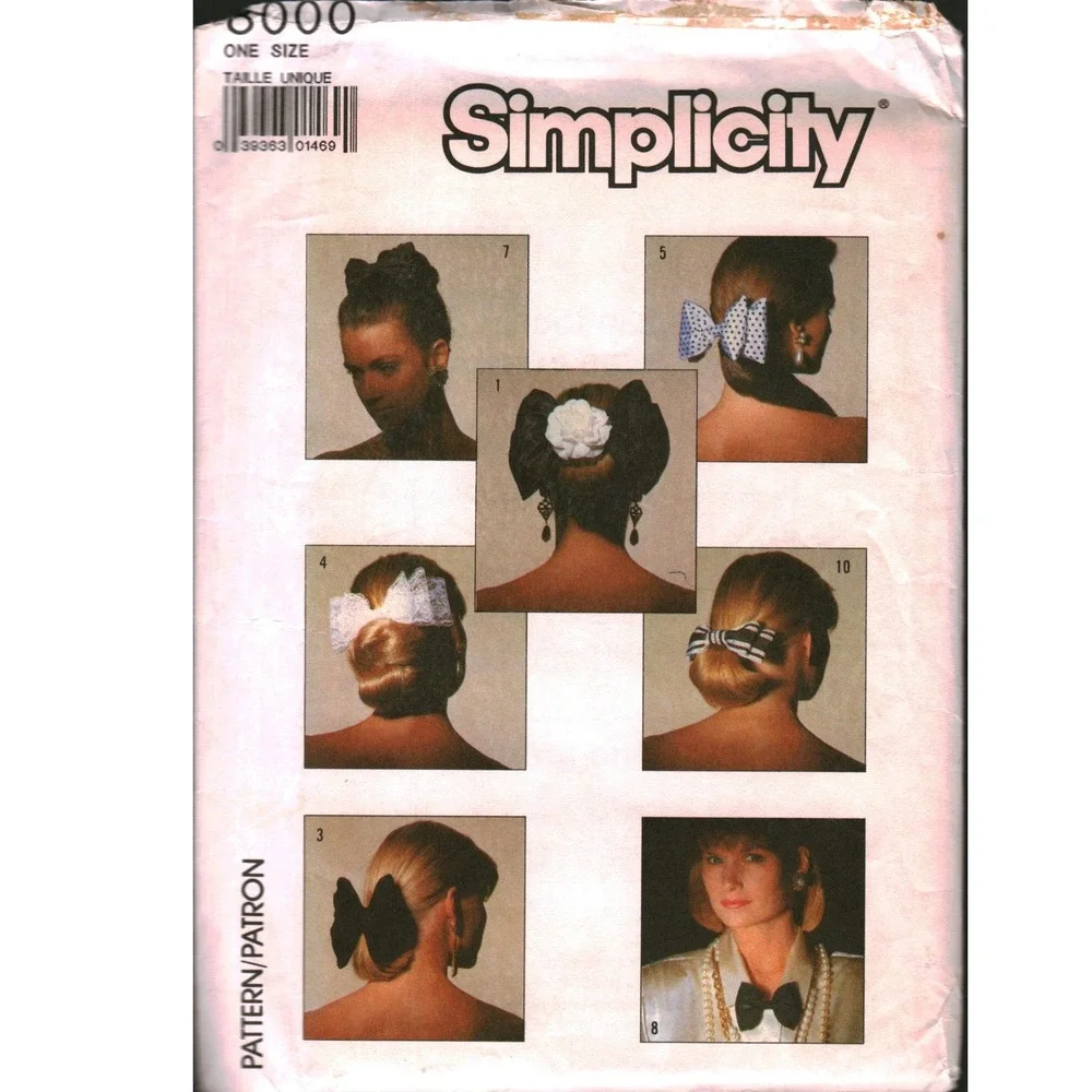 Simplicity 8000 Vintage Sewing Pattern Hair Accessories Bows Barrettes‎ One Size